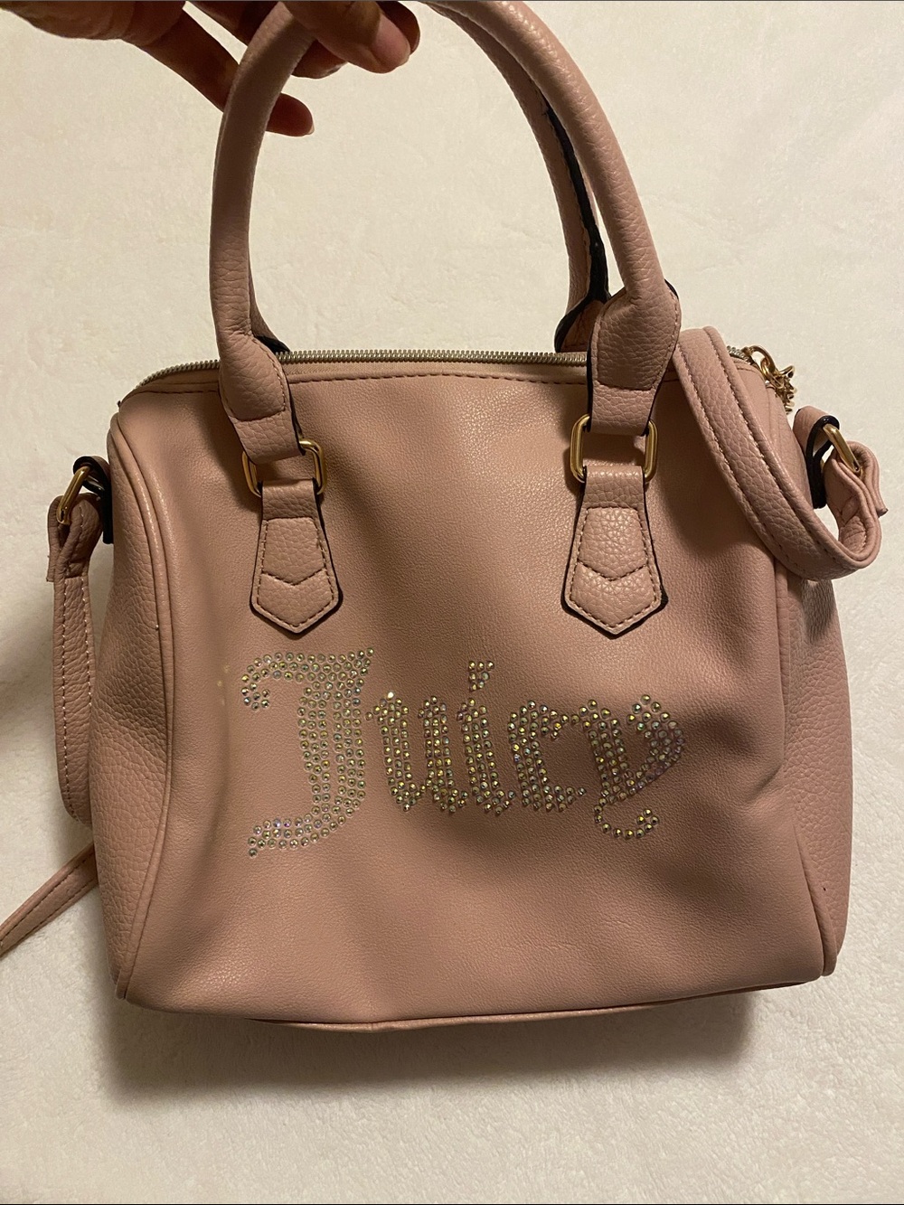 Juicy Couture Blush Pink Rhinestone Logo Satchel